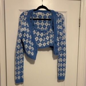 Sunday Best Blue and White Argyle Cardigan Set (purchased from Aritzia)